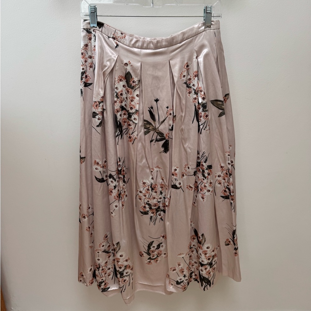 Anthropologie Floral Satin Skirt